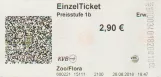 Single ticket for Kölner Verkehrs-Betriebe (KVB), the front (2018)