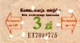 Single ticket for Miejskie Przedsiębiorstwo Komunikacyjne w Krakowie (MPK Kraków), the front (1984)