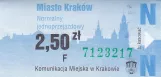 Single ticket for Miejskie Przedsiębiorstwo Komunikacyjne w Krakowie (MPK Kraków), the front (2011)