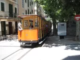 Sóller tram line with open sidecar 11 on Carrer Via Tramvia (2013)