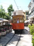 Sóller tram line with open sidecar 11 on Plaça de sa Constitució (2013)