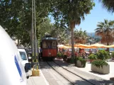 Sóller tram line with railcar 21 in front of Strandcafe I Soller (2013)