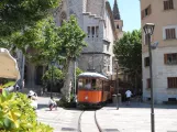 Sóller tram line with railcar 21 near Plaça de sa Constitució (2013)