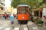 Sóller tram line with railcar 23, the back Port de Sóller (2011)