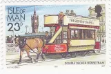 Stamp: Douglas, Isle of Man Horse Drawn Trams with open bilevel horse-drawn tram 14 on Harris Promenade (1992)