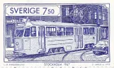Stamp: Stockholm tram line 6 with railcar 427 on Bondegatan (1995)