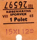 Straight ticket for Københavns Sporveje (KS) (1965)