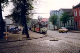 Strausberg tram line 89 with railcar 02 at Lustgarten (1991)