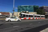 Tallinn tram line 4 with low-floor articulated tram 514 "Sirje" on Viru väljak (2018)