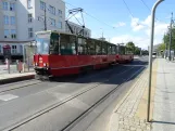 Toruń tram line 1 with railcar 250 at Aleja Solidarności (2024)