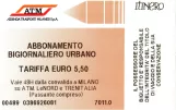 Tourist card for Azienda Trasporti Milanesi (ATM), the front (2009)
