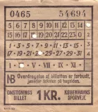 Transfer ticket for Københavns Sporveje (KS), the front  1 KR. (1963)