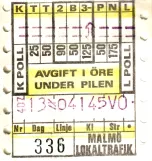 Transfer ticket for Malmö Lokaltrafik (ML), the front (1971-1973)