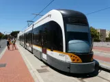 Valencia tram line 8 with low-floor articulated tram 4207 at Marina Reial Joan Carles I (2014)