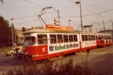 Vienna tram line 18 with articulated tram 4539 in the intersection Neubaugürtel/Mariahilfer Straße (1982)