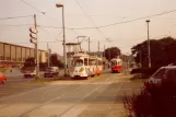 Vienna tram line 9 with articulated tram 4609 in the intersection Neubaugürtel/Mariahilfer Straße (1982)