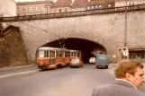 Warsaw tram line 34 with railcar 345 on aleja "Solidarności" (1984)