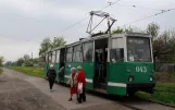 Yenakiieve tram line 4 with railcar 043 at Detskiy Sad (2011)