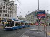 Zürich tram line 2 with low-floor articulated tram 3009 at Sihlstrasse (2020)