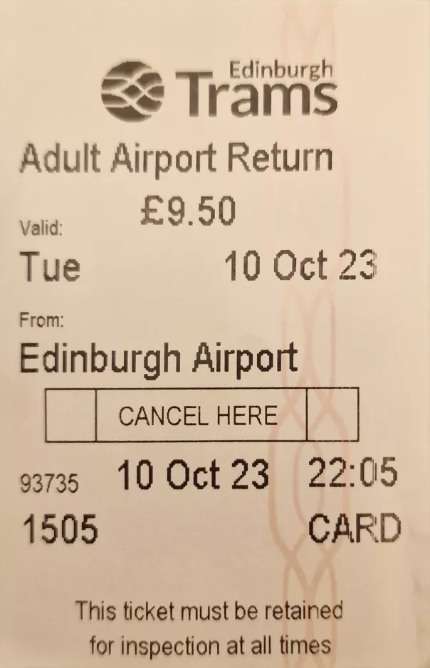 Adult round trip ticket for Edinburgh Trams (2023)