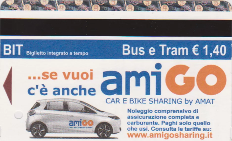 Adult ticket for Azienda Municipalizzata Auto Trasporti Palermo (AMAT Palermo), the front (2022)