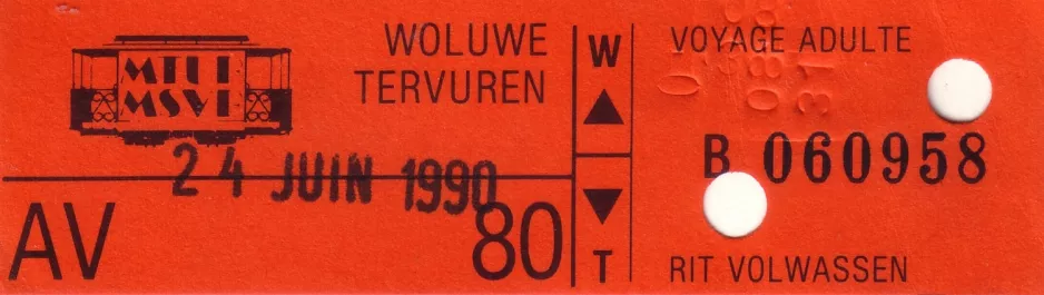 Adult ticket for Brussels Tram Museum (MSVB/MTUB) (1990)