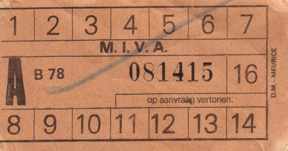 Adult ticket for De Lijn in Antwerp (1981)
