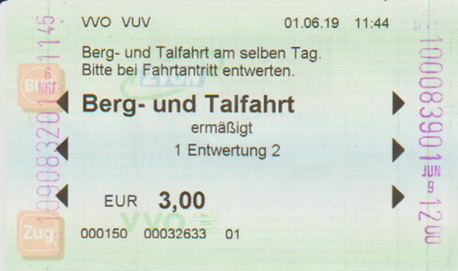 Adult ticket for Dresdner Verkehrsbetriebe (DVB), the front (2019)