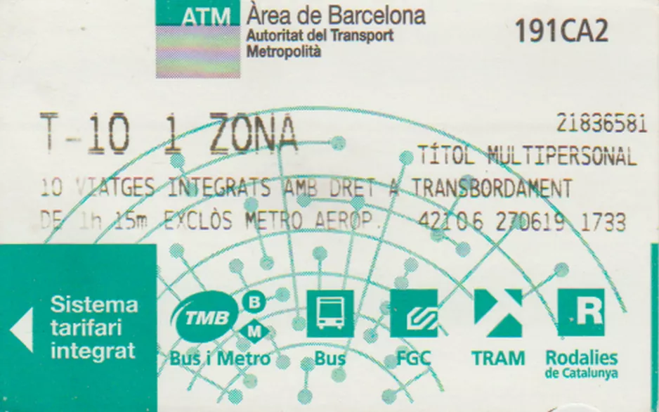 Adult ticket for El Tram, the front (2019)