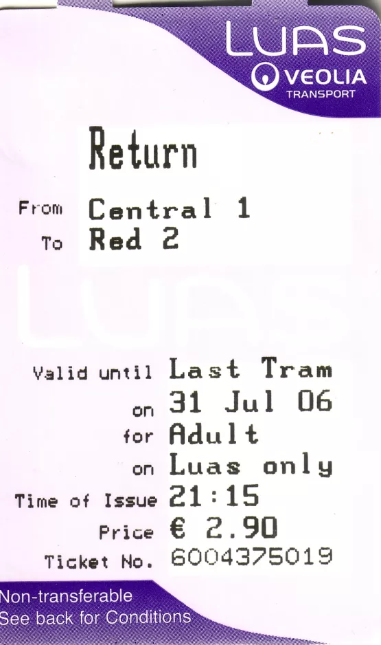 Adult ticket for Luas, the front (2006)
