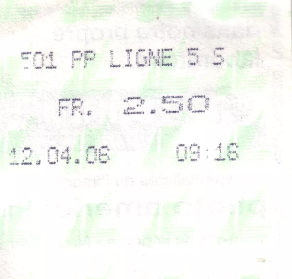 Adult ticket for Transports Publics Neuchâtelois (transN), the front (2006)