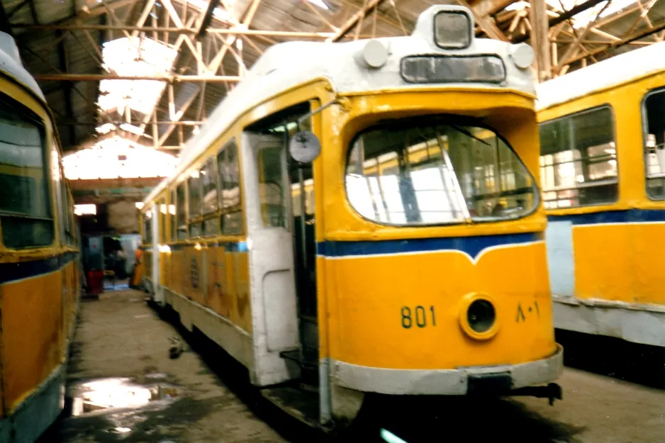 Alexandria articulated tram 801 inside the depot Karmus (2002)