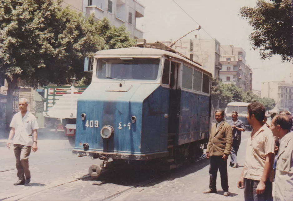 Alexandria track cleaning tram 409 on Rue Moharam Bey (1977)