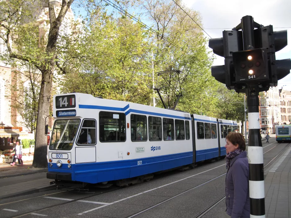 Amsterdam tram line 14 with articulated tram 801 at Westermarkt (2009)