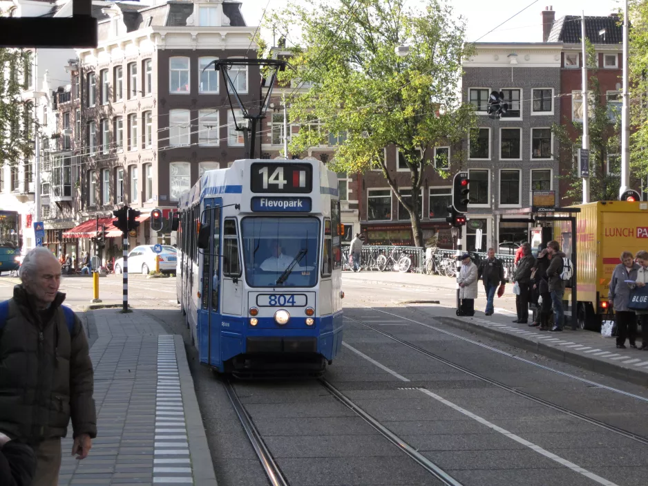 Amsterdam tram line 14 with articulated tram 804 at Westermarkt (2009)