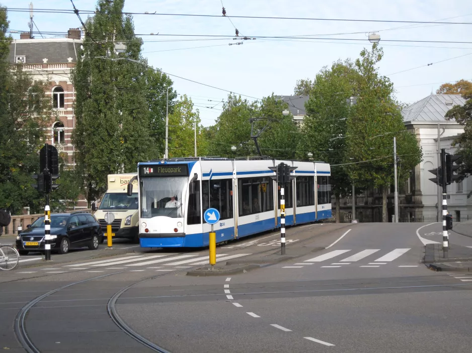 Amsterdam tram line 14 with low-floor articulated tram 2086 on Alexanderplein (2009)