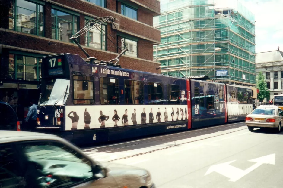 Amsterdam tram line 17 with articulated tram 819 on Raadhuisstraat (2000)