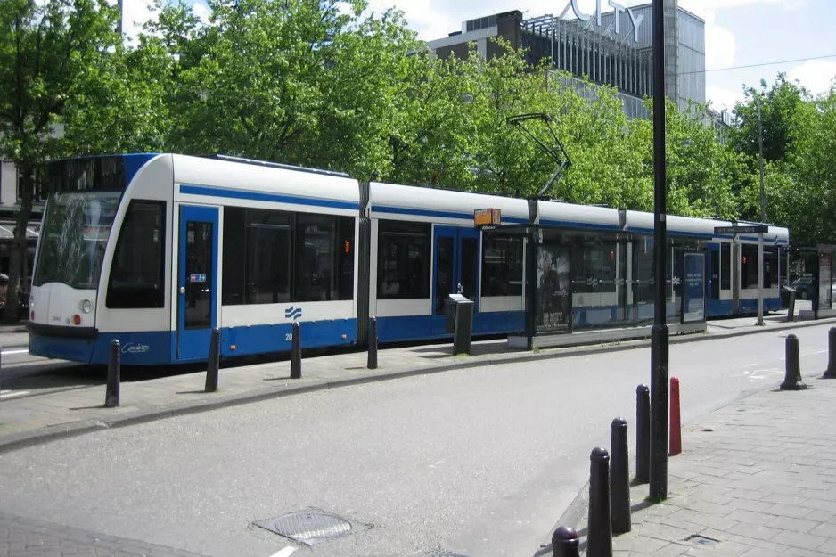 Amsterdam tram line 2 with low-floor articulated tram 2040 at Nieuwezijds Kolk (2006)