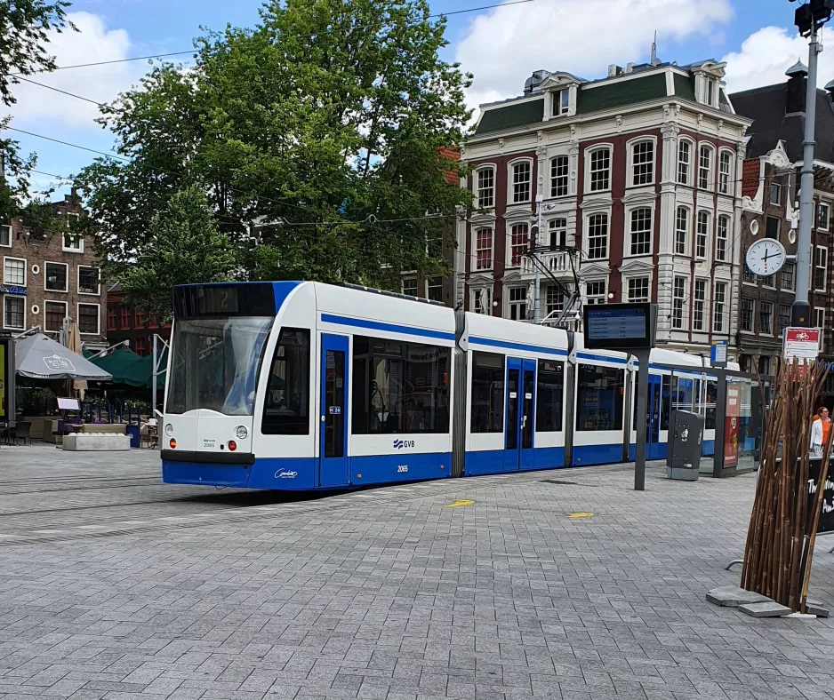 Amsterdam tram line 2 with low-floor articulated tram 2065 on Leidseplein (2020)