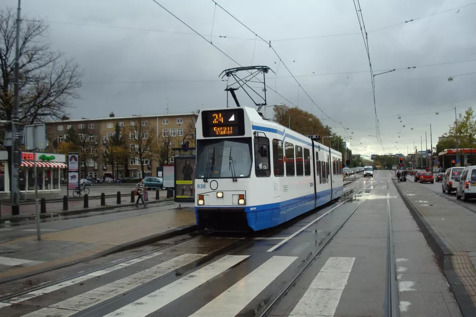 Amsterdam tram line 24 with articulated tram 838 at Stadionplein (2011)