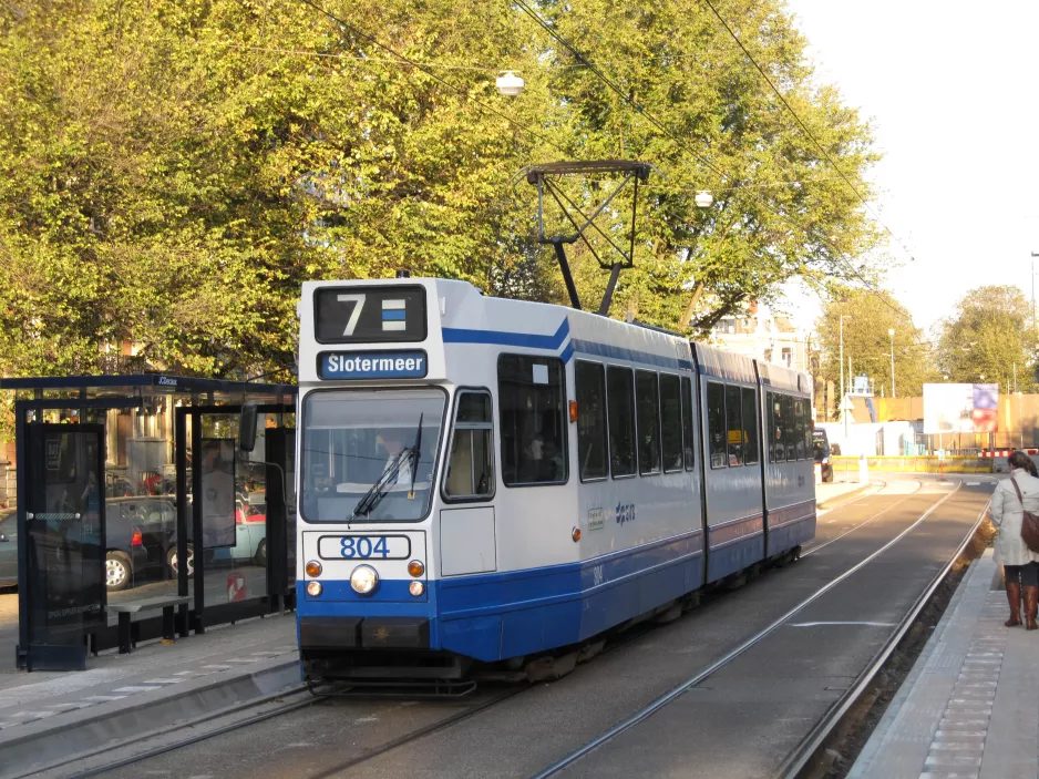 Amsterdam tram line 7 with articulated tram 804 on Frederiksplein (2009)