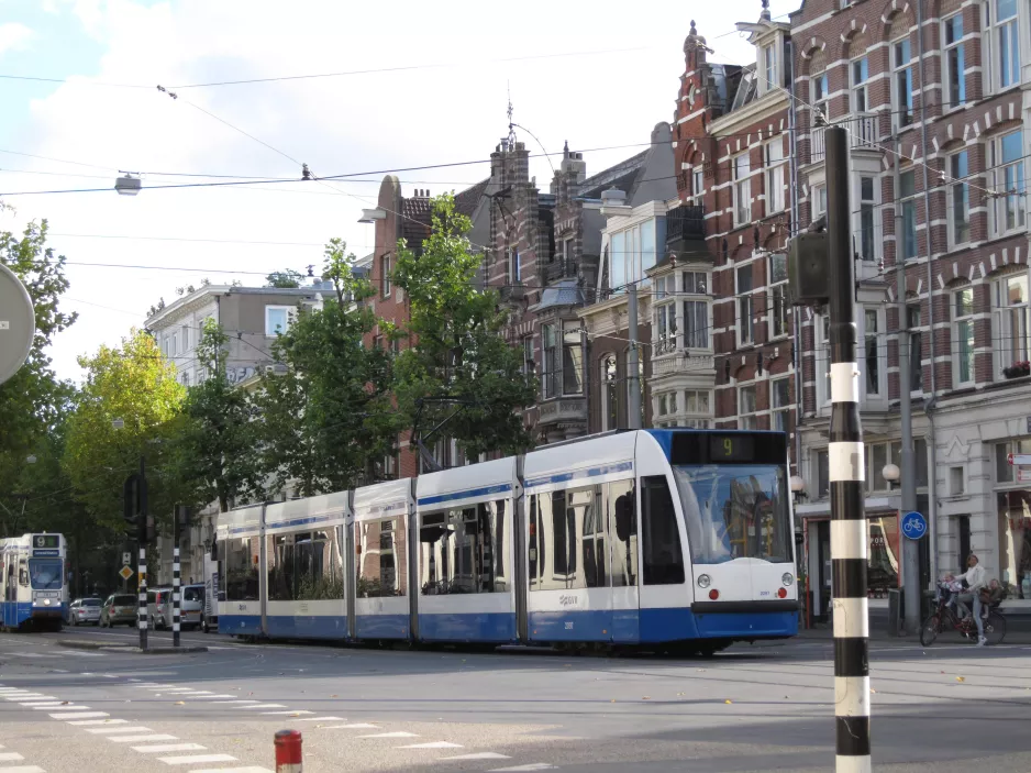Amsterdam tram line 9 with low-floor articulated tram 2097 on Plantage Middenlaan (2009)