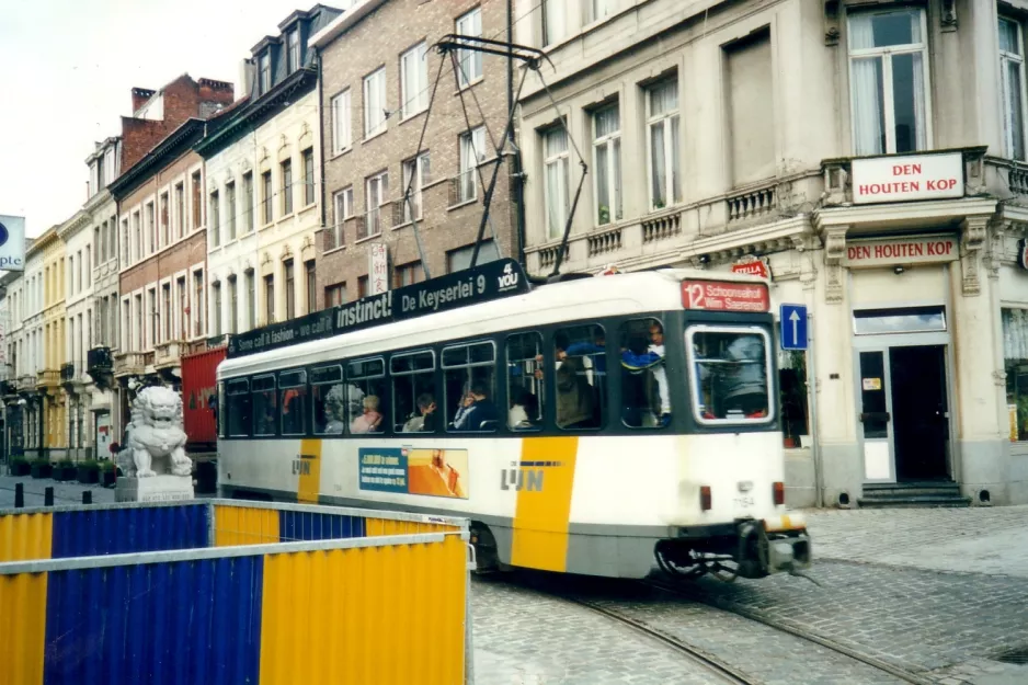 Antwerp tram line 12 with railcar 7154 near De Coninck (2002)