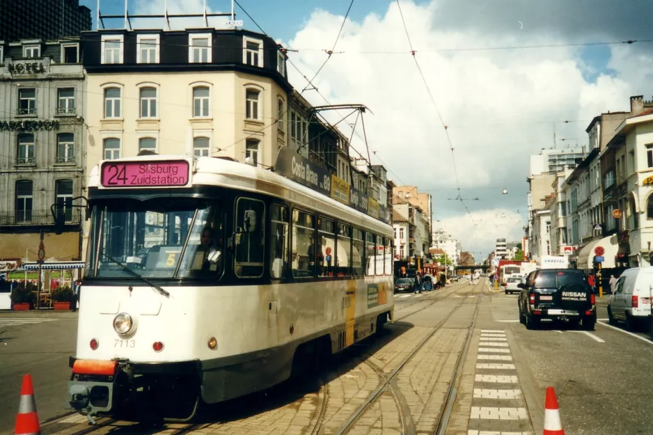 Antwerp tram line 24 with railcar 7113 close by Central Station (2002)