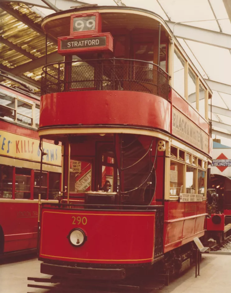 Archive photo: London bilevel rail car 102 in London Transport Museum (1978)