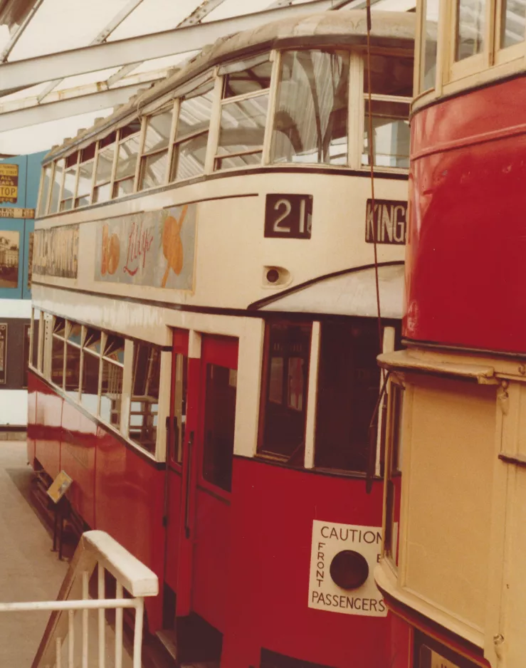 Archive photo: London bilevel rail car 355 in London Transport Museum (1978)