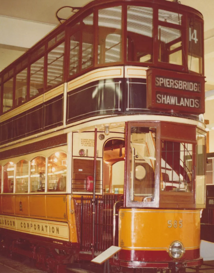 Archive photo: London bilevel rail car 585 in London Transport Museum (1978)
