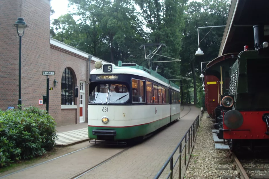 Arnhem trams at the Open Air Museum with articulated tram 631 at Dorp (2014)