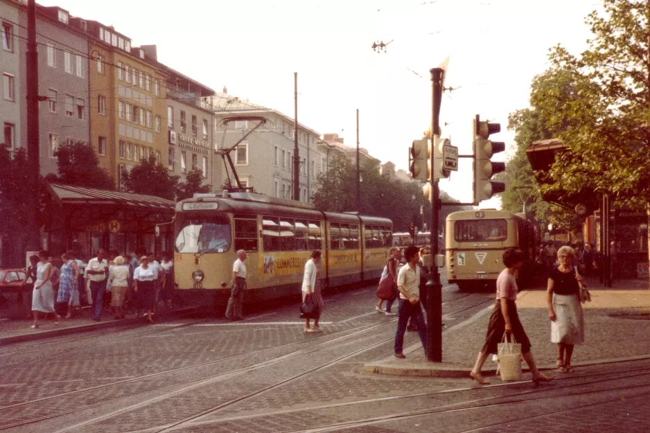 Augsburg tram line 4 with articulated tram 810 at Königsplatz (1982)