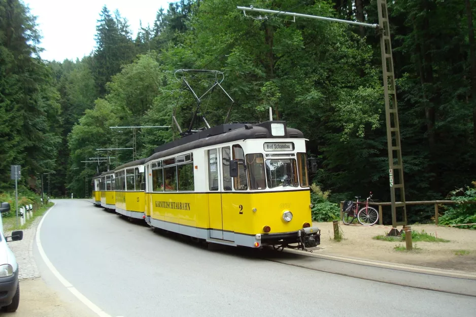 Bad Schandau Kirnitzschtal 241 with railcar 2 at Beuthenfall (2011)